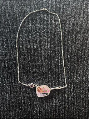 Pickleball Paddle Handcrafted Sterling Silver Enamel Pendant Necklace”